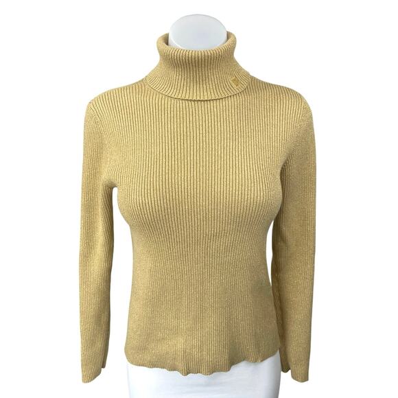 Ralph Lauren Brown Rib Knit Turtleneck Long Sleeve Pullover Sweater Top Size S - Picture 1 of 4